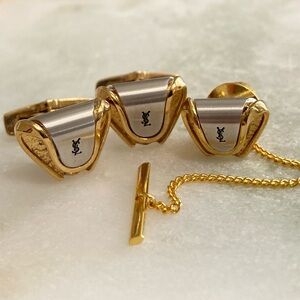 Vintage YSL Cuff Links + Tie Tack Set